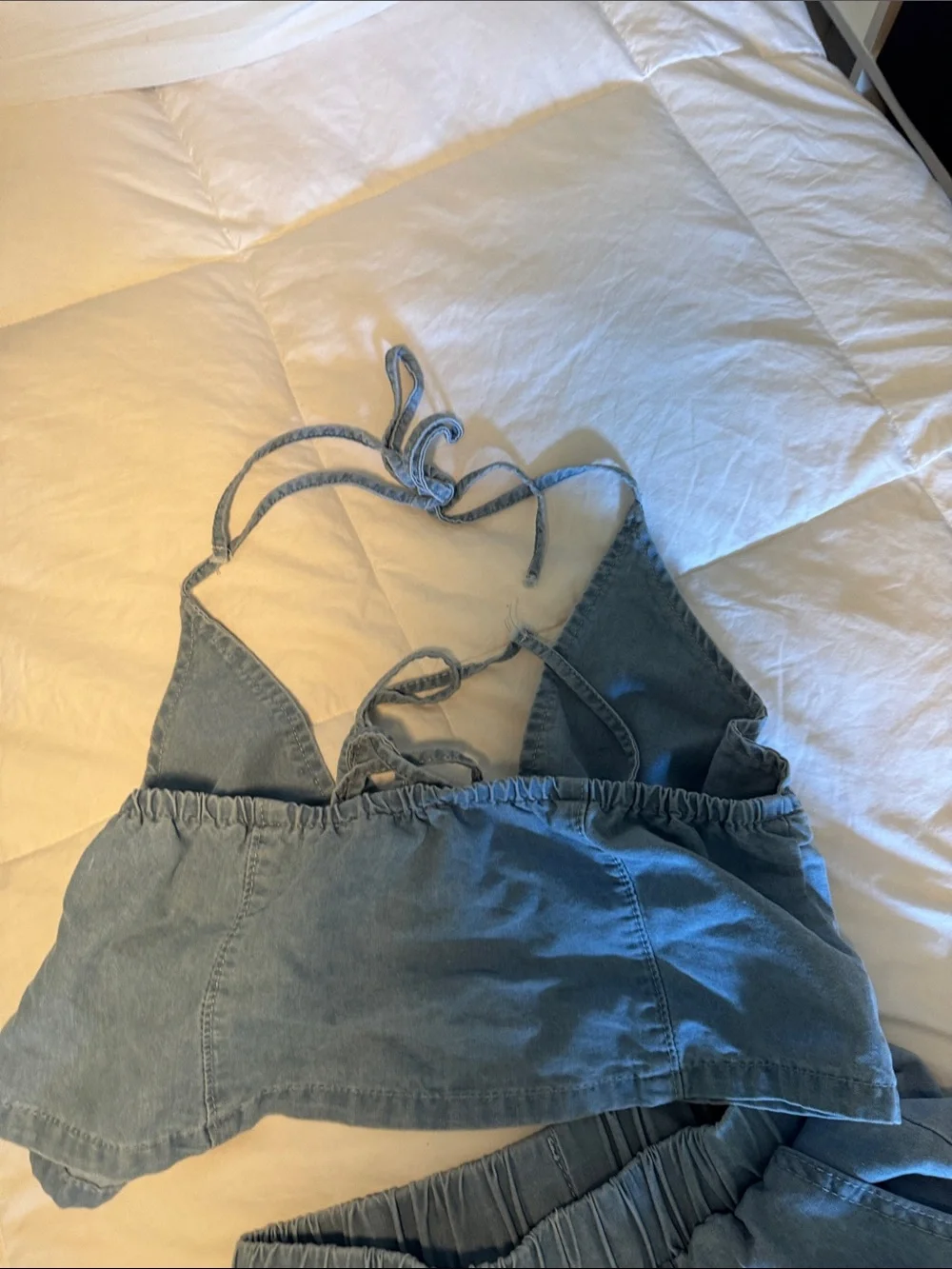 Two-Piece Halter Top and Wide-Leg Pants Set - Slate Gray